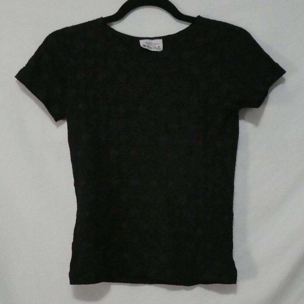 WORN OUT Lingerie Black Lace Short Sleeve Top - Size Medium